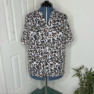 🌵Life Style Woman Leopard Print Cuff Sleeve V-Neck